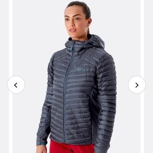 Insulated jacket.  RAB Cirrus Flex 2.0 Hoodie.  Top photo is accurate color.